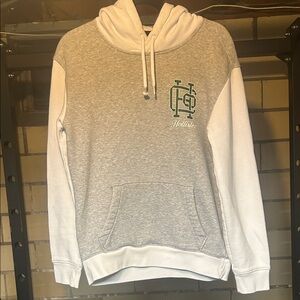 Hollister Gray and White Hoodie with Green Logo